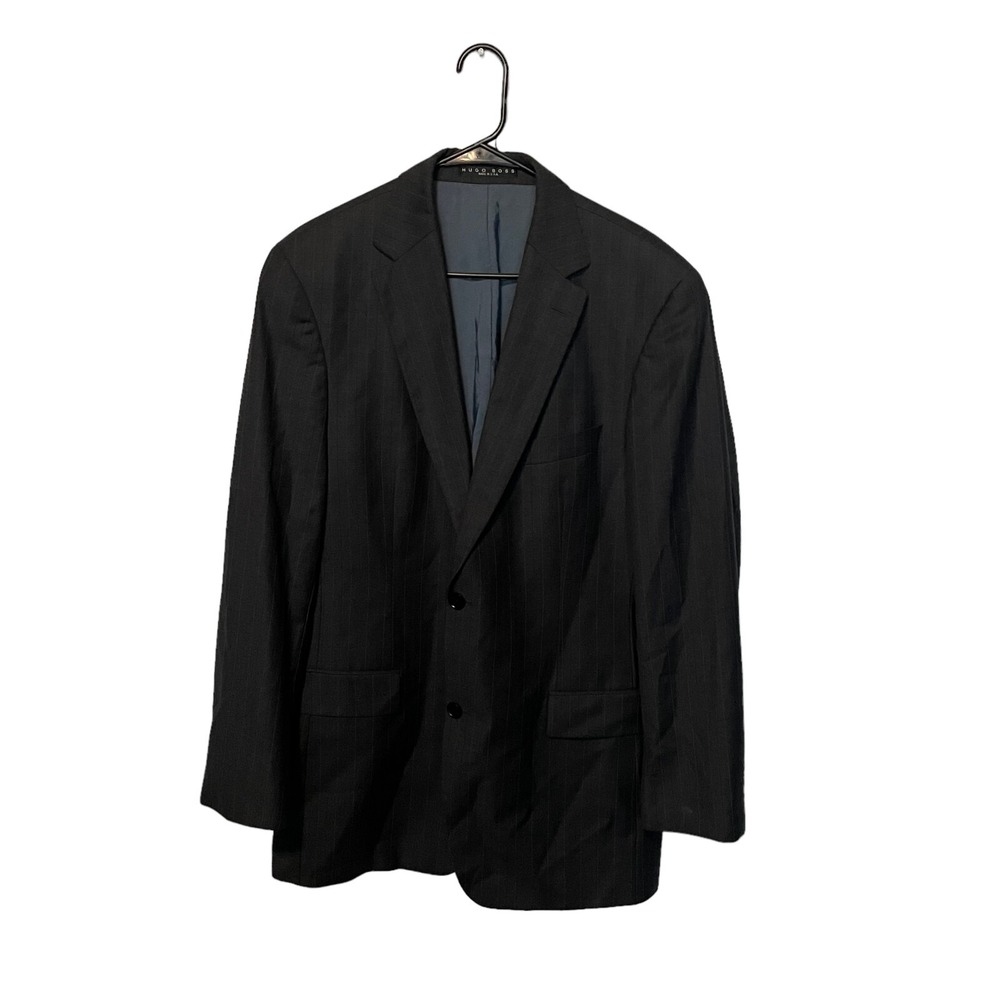 Hugo Boss Blazer Mens 42L Gray Stripe Bertolucci Two Button Wool Super 120s